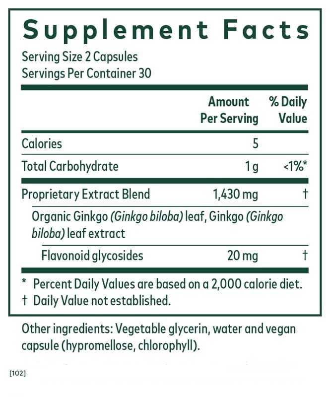 Gaia Herbs Professional Solutions Ginkgo (Formerly Ginkgo Leaf) Ingredients
