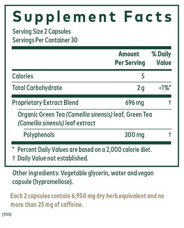 Gaia Herbs Professional Solutions Green Tea Ingredients 