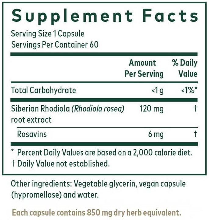Gaia Herbs Professional Solutions Rhodiola Ingredients 