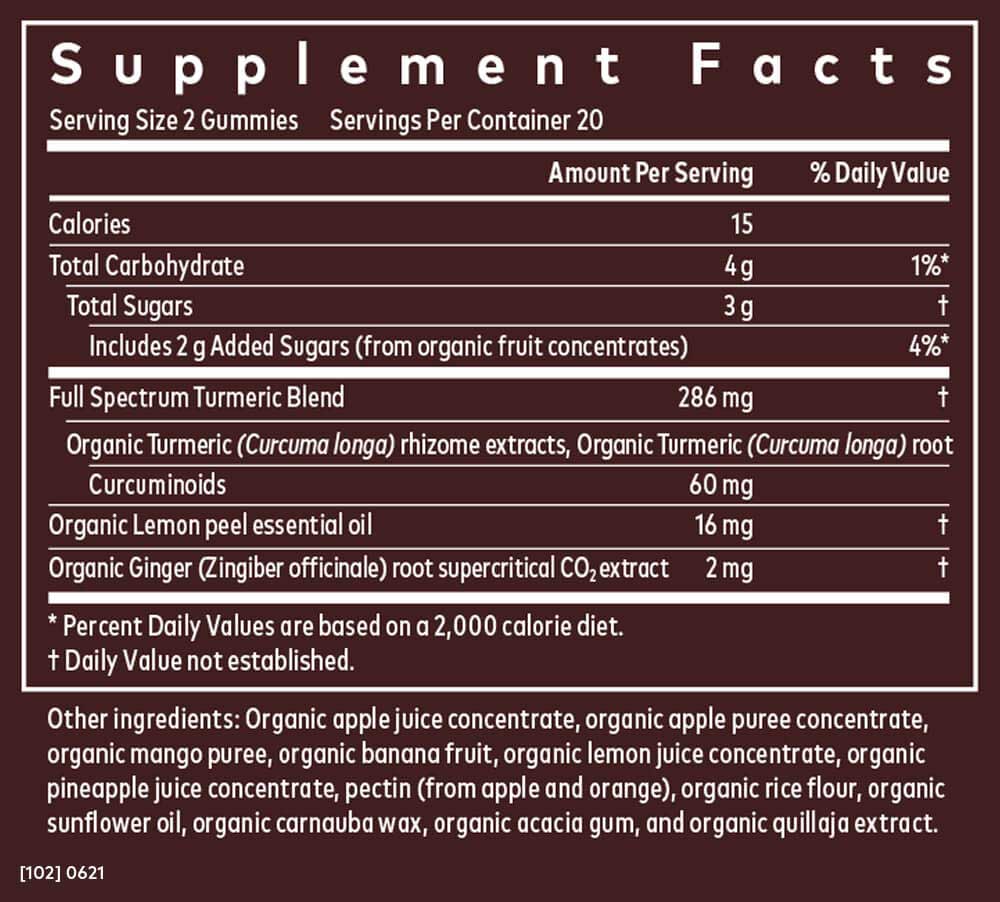 Gaia Herbs Turmeric Supreme Adult Daily Ingredients