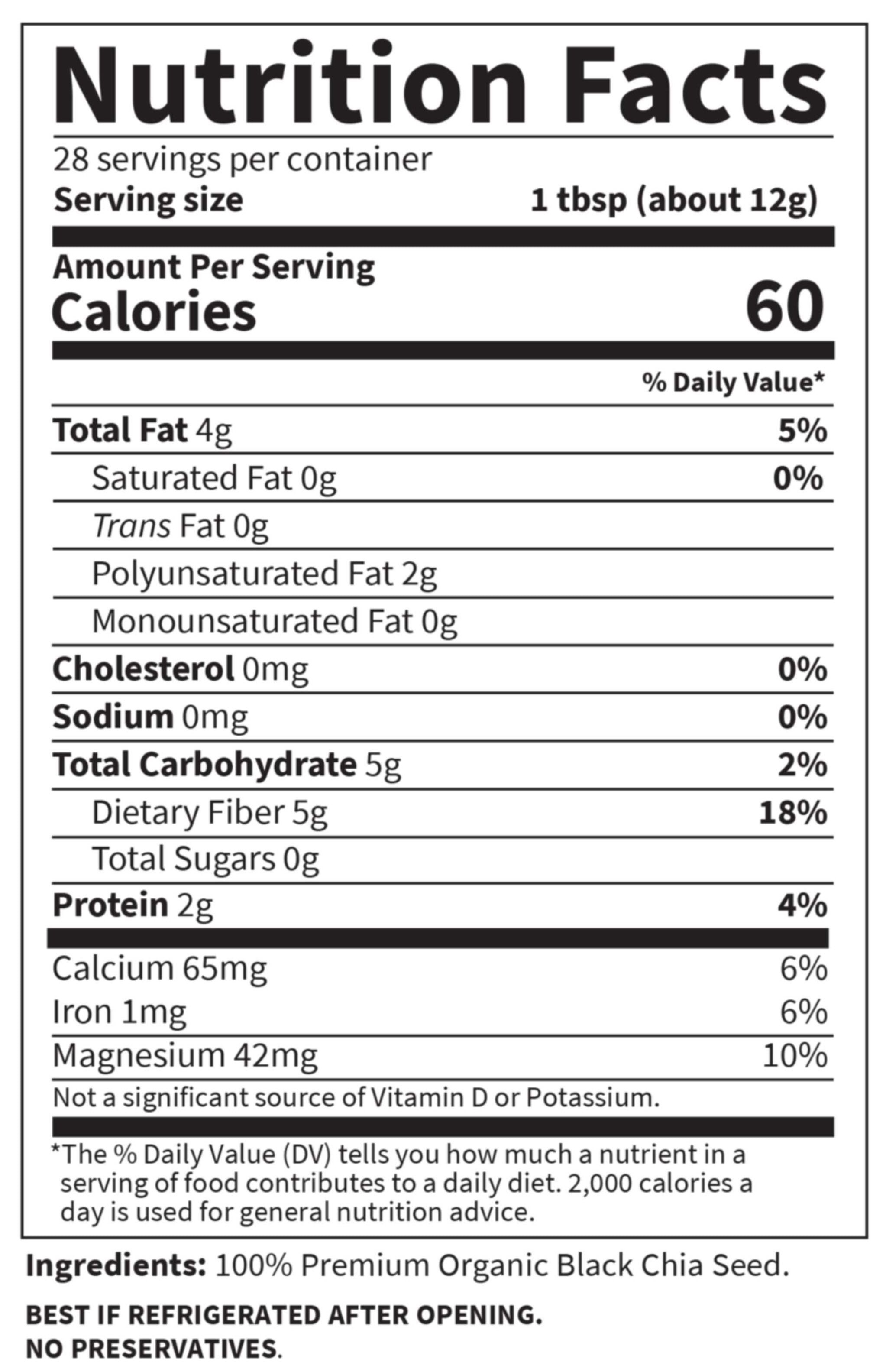 Garden of Life Raw 100% Organics Chia Seed Ingredients