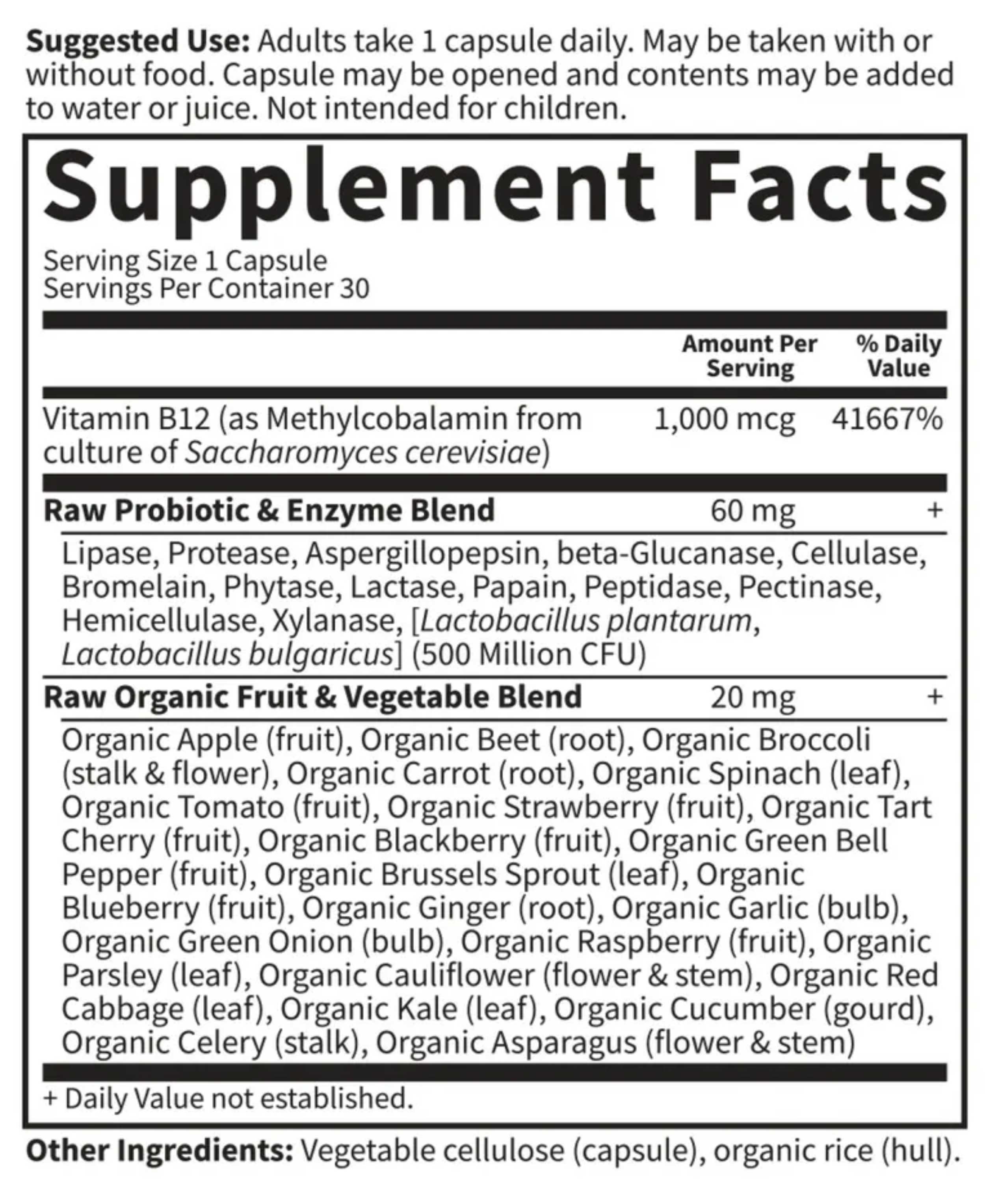Garden of Life Vitamin Code RAW B-12 Ingredients