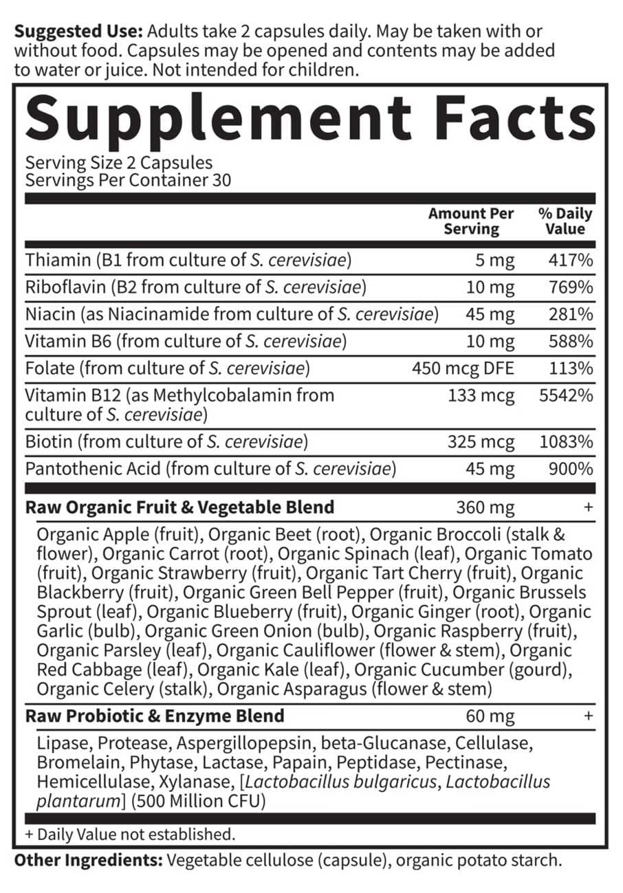 Garden of Life Vitamin Code RAW B-Complex Ingredients