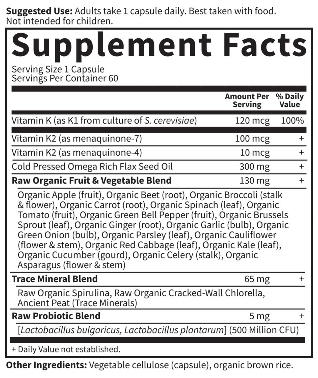 Garden of Life Vitamin Code RAW K-Complex Ingredients