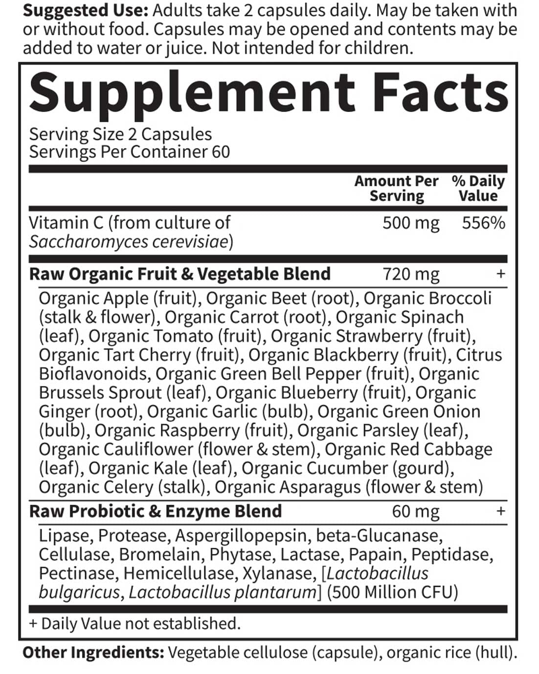 Garden of Life Vitamin Code RAW Vitamin C Ingredients