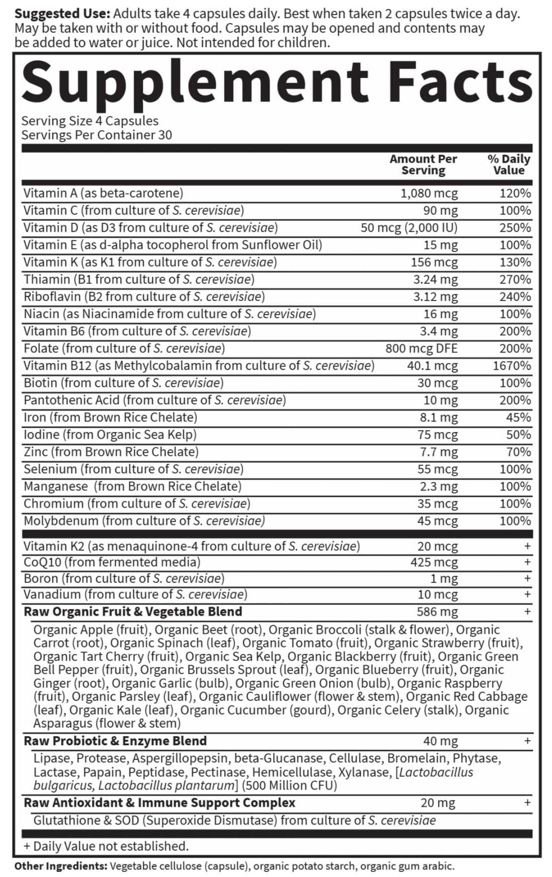 Garden of Life Vitamin Code RAW Women's Multivitamin Ingredients