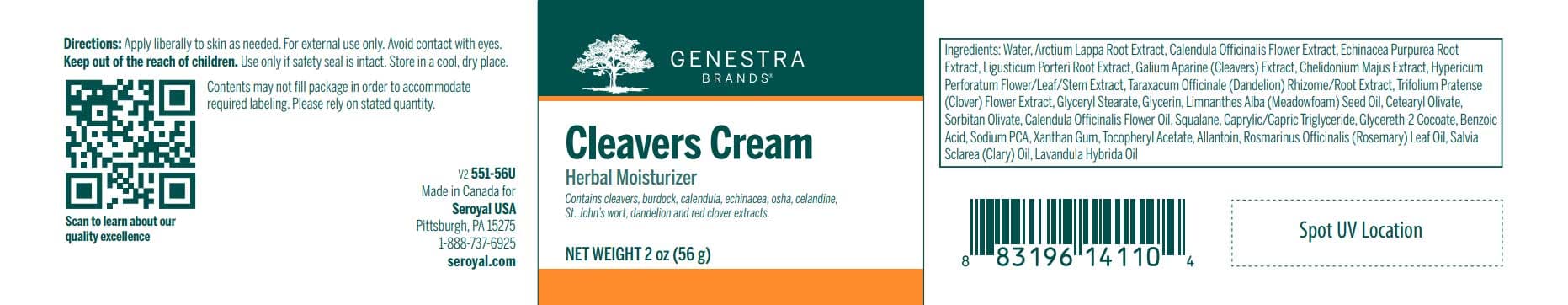 Genestra Brands Cleavers Cream (Formerly Lymphagen Cream)  Label