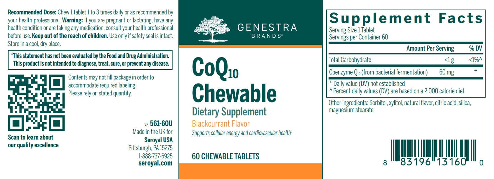 Genestra Brands CoQ10 Chewable Label