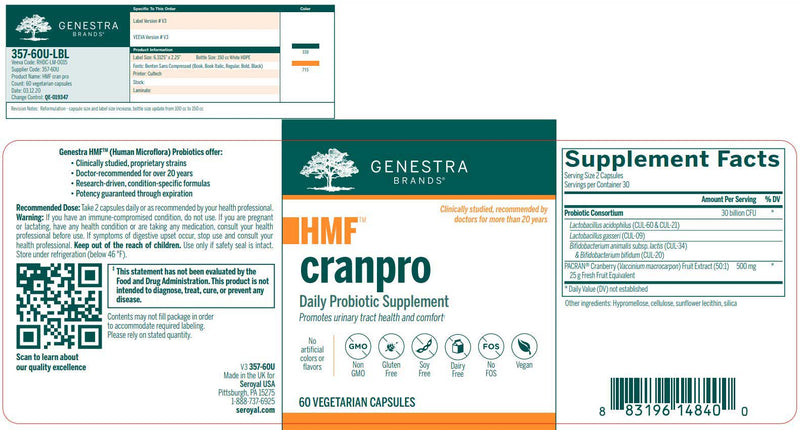 Genestra Brands HMF CranPro Label