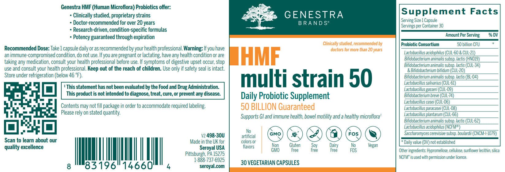 Genestra Brands HMF Multi Strain 50 Label