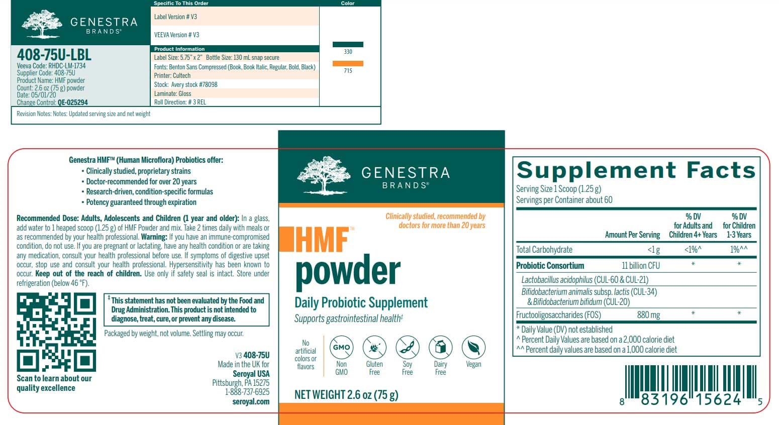 Genestra Brands HMF Powder Label