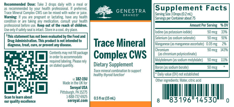 Genestra Brands Trace Mineral Complex CWS Label