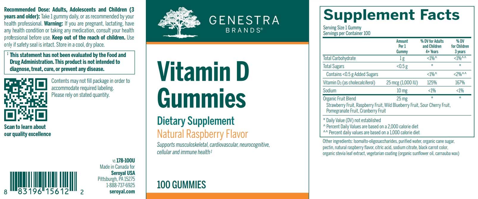 Genestra Brands Vitamin D Gummies Label