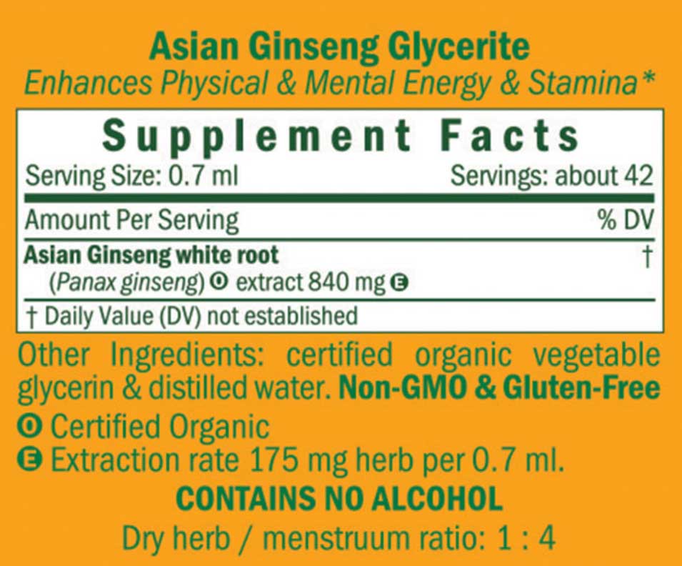 Herb Pharm Asian Ginseng Alcohol-Free Ingredients