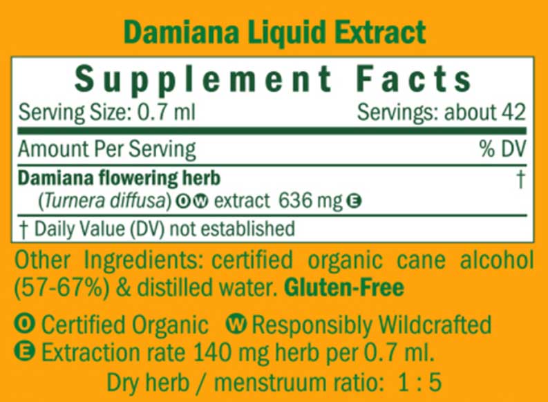 Herb Pharm Damiana Ingredients