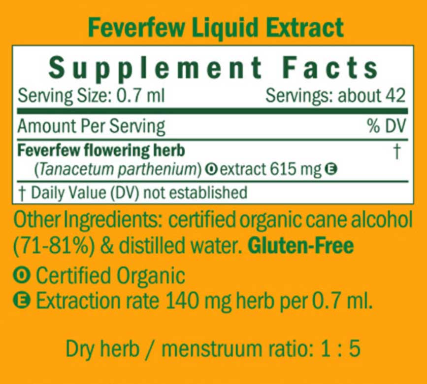Herb Pharm Feverfew Ingredients