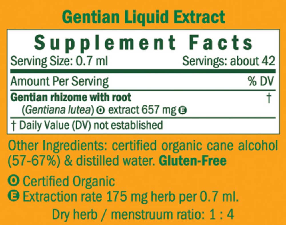 Herb Pharm Gentian Ingredients