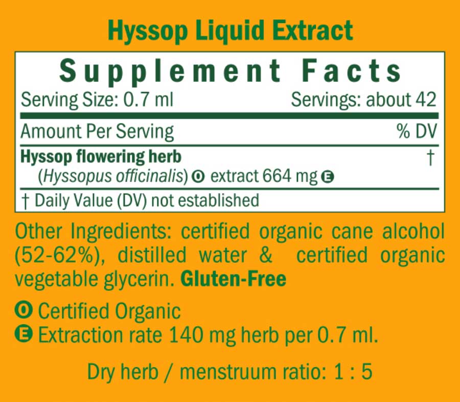 Herb Pharm Hyssop Ingredients