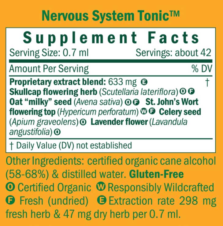 Herb Pharm Nervous System Tonic Ingredients