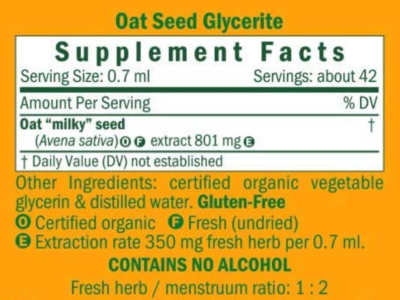 Herb Pharm Oat Seed Alcohol-Free Ingredients