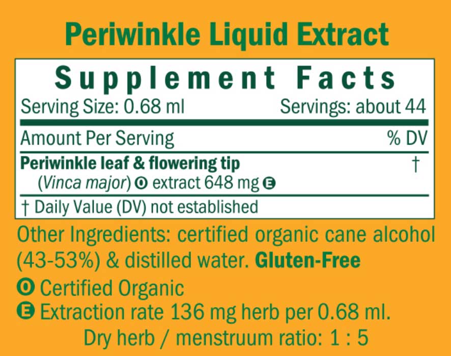 Herb Pharm Periwinkle Ingredients