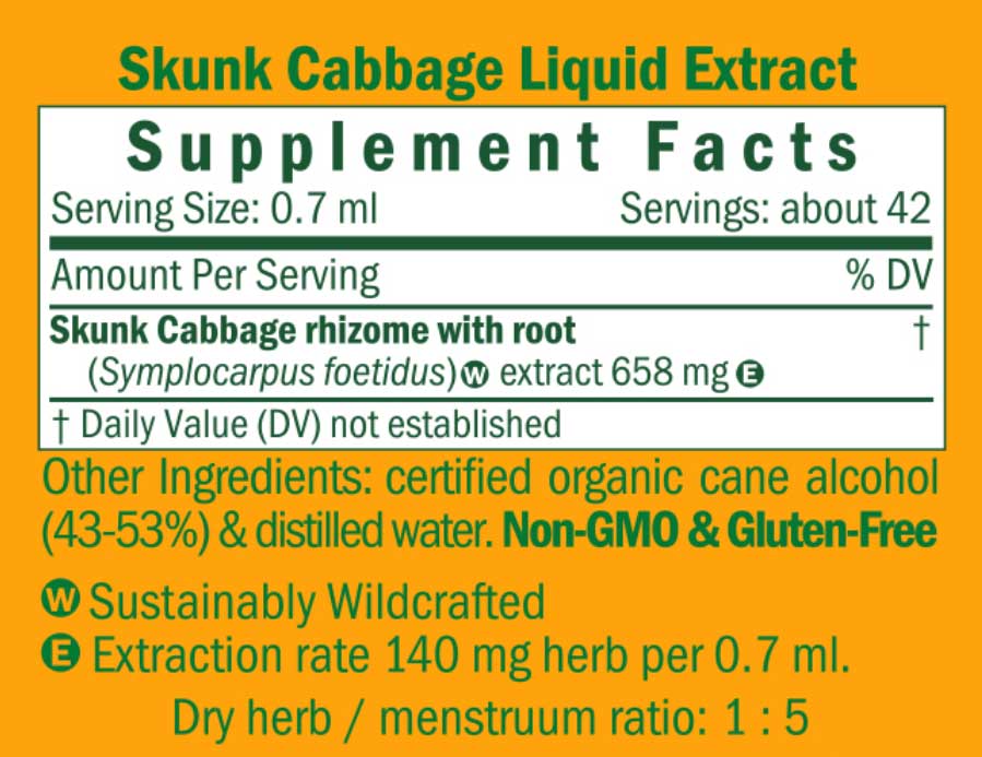 Herb Pharm Skunk Cabbage Ingredients