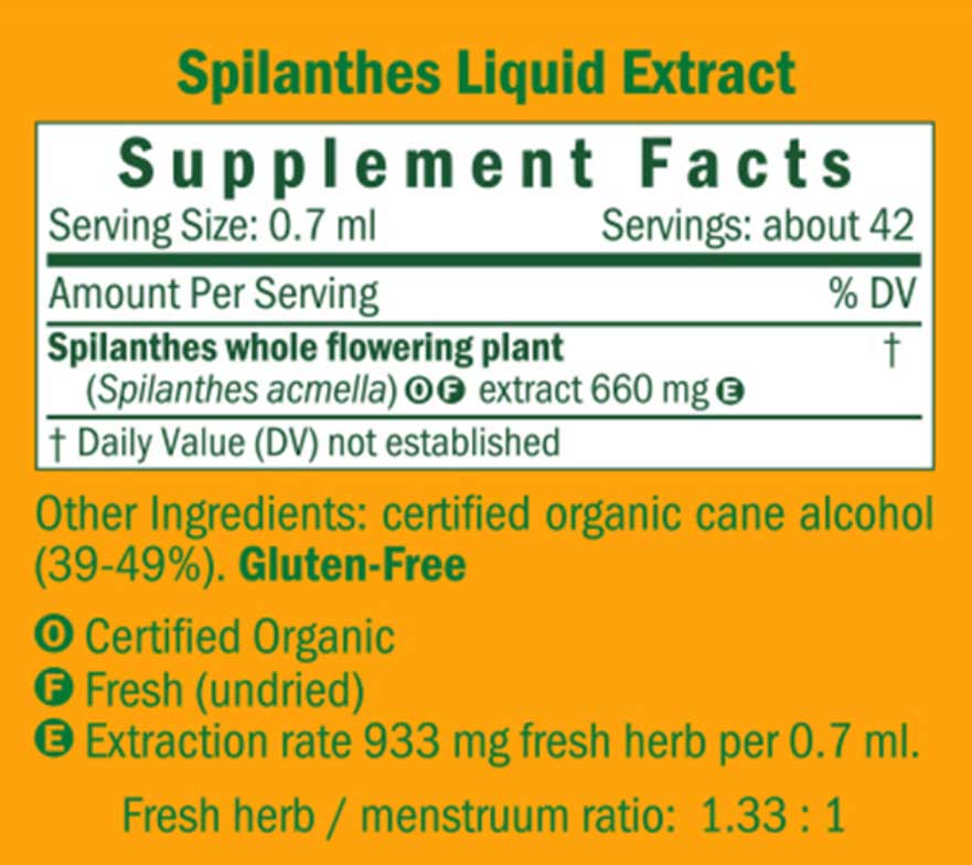 Herb Pharm Spilanthes Ingredients