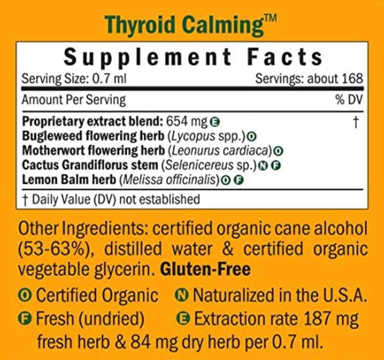 Herb Pharm Thyroid Calming Ingredients