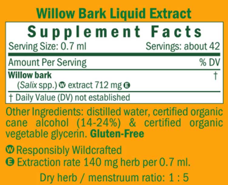 Herb Pharm Willow Bark Ingredients