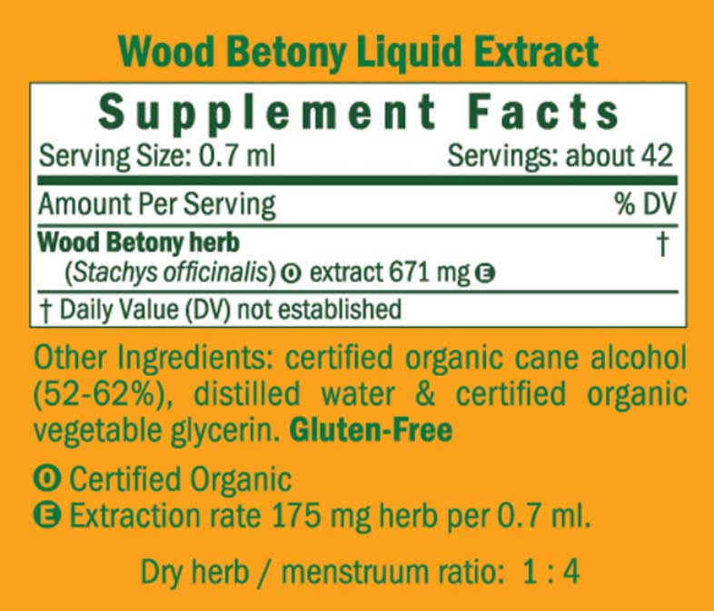 Herb Pharm Wood Betony Ingredients