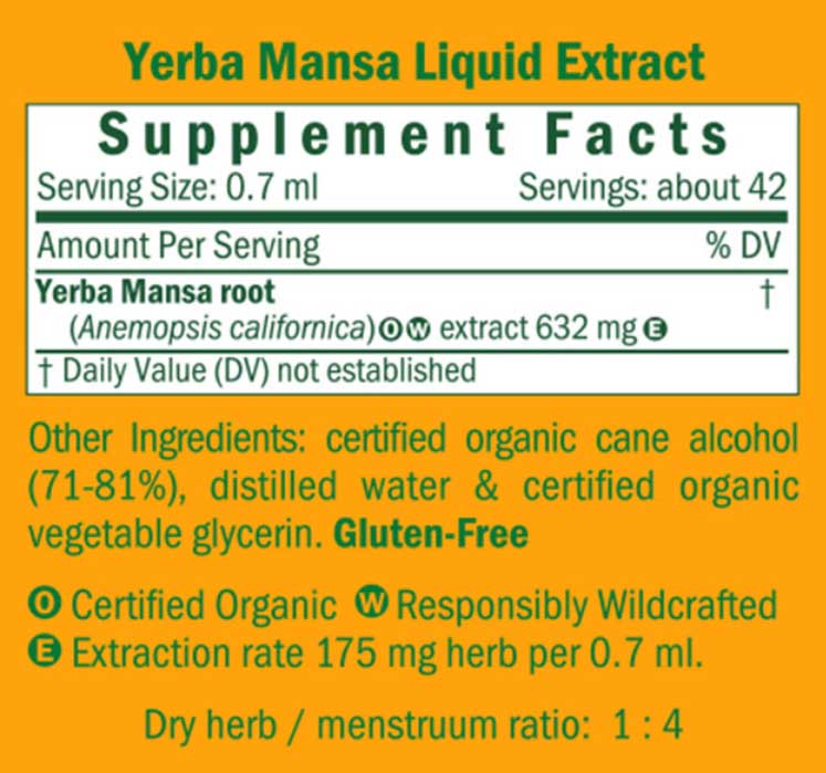 Herb Pharm Yerba Mansa Ingredients