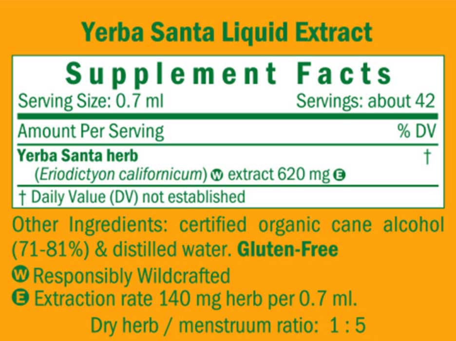 Herb Pharm Yerba Santa Ingredients