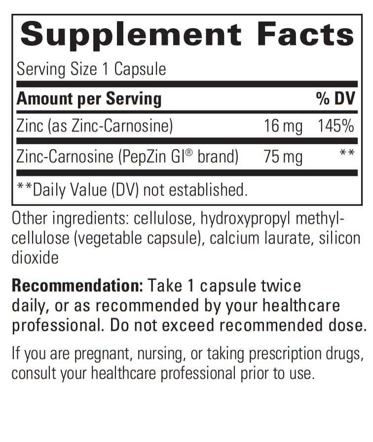 Integrative Therapeutics Zinc-Carnosine Ingredients
