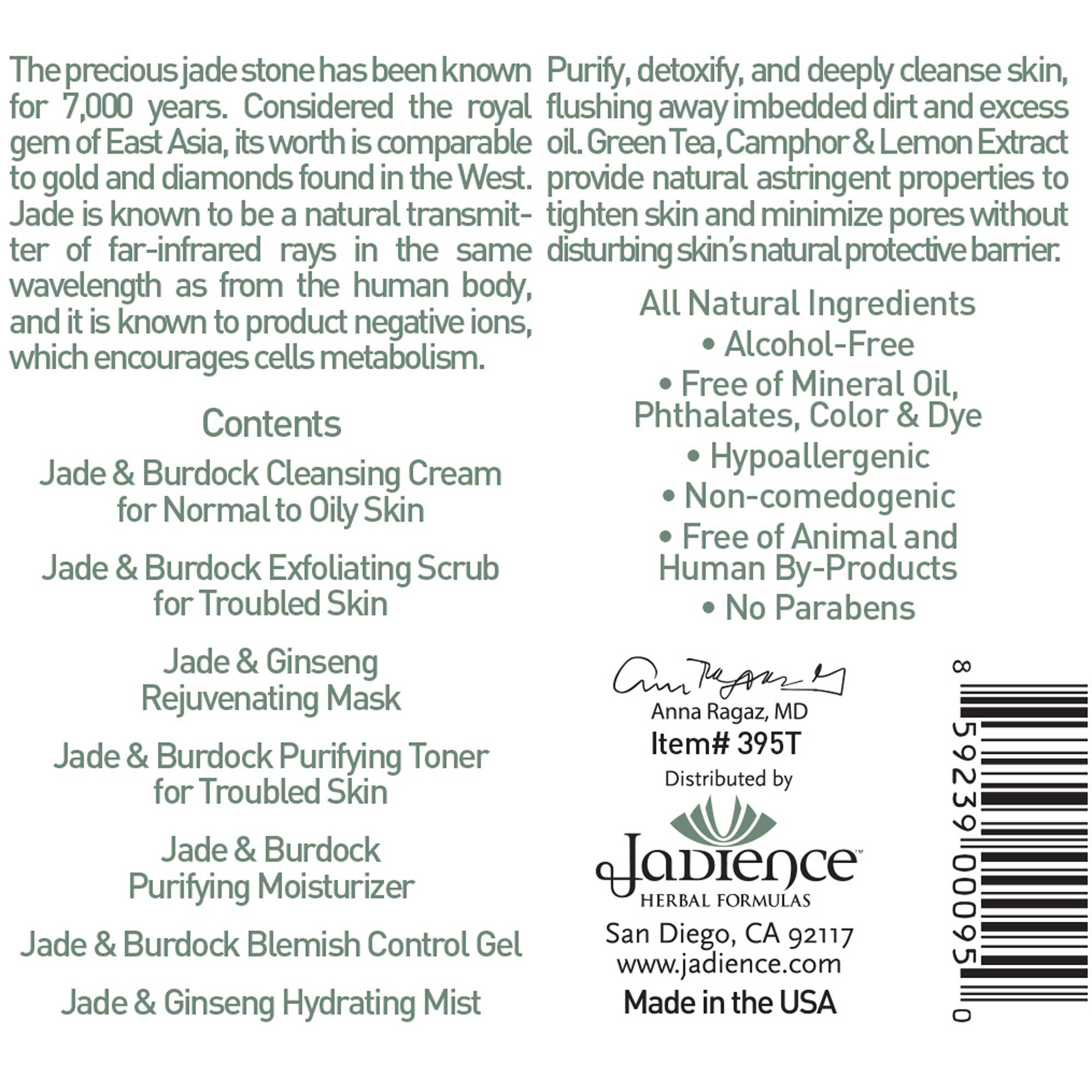 Jadience Herbal Formulas Jade Facial Travel Kit-Normal to Oily Skin Ingredients