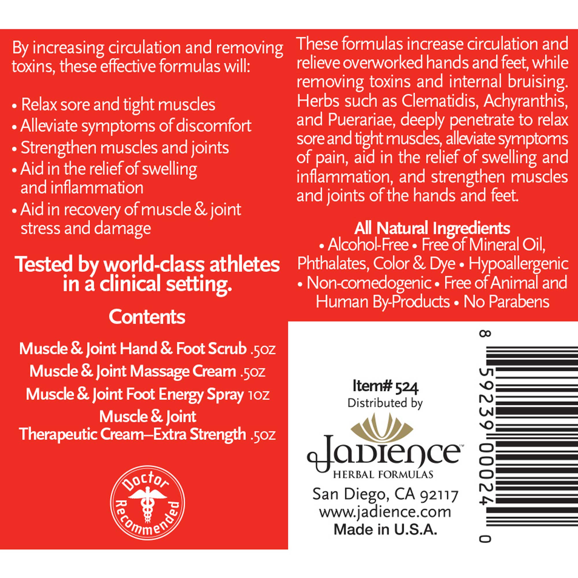 Jadience Herbal Formulas Muscle and Joint Therapeutic (Hand and Foot) Travel Kit Ingredients