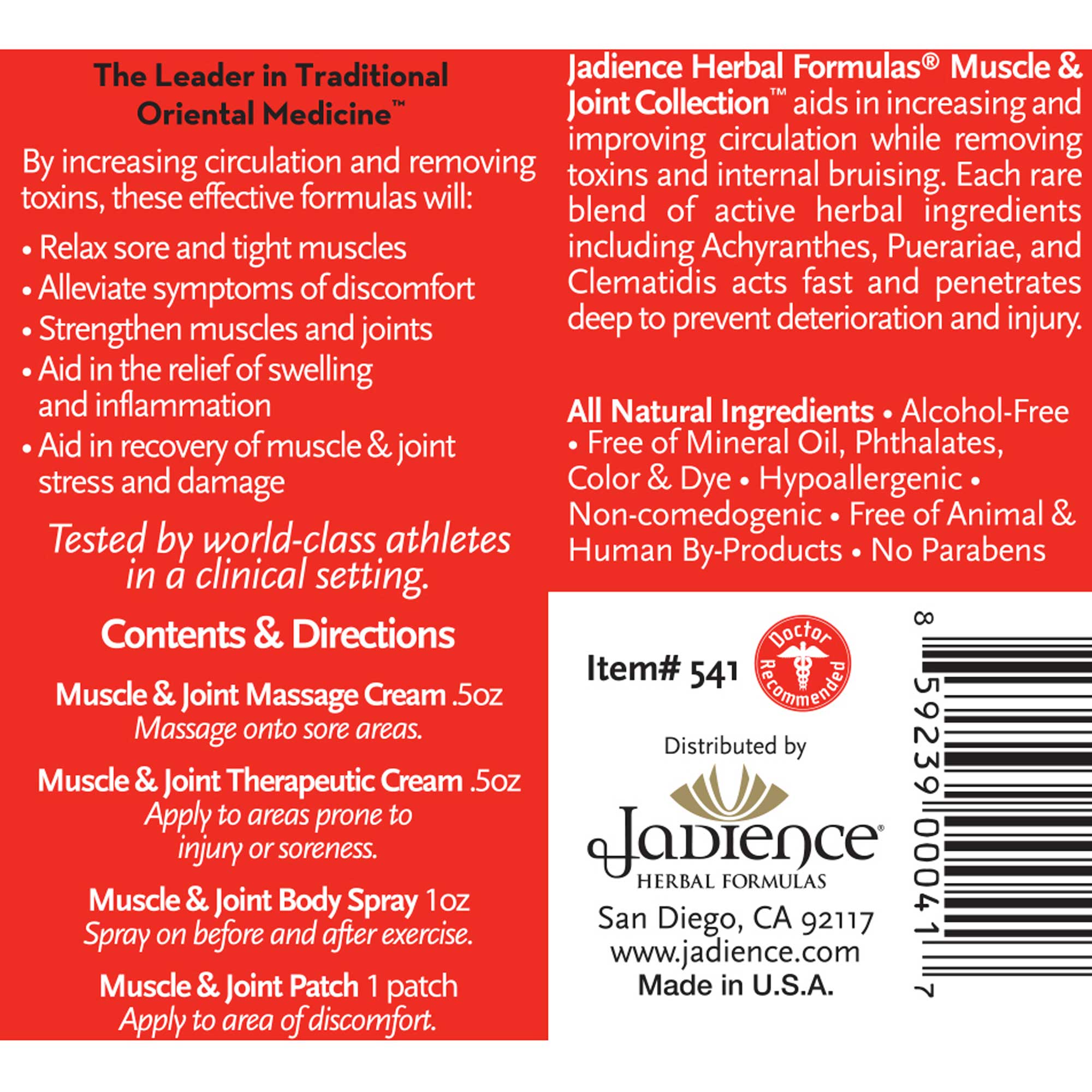 Jadience Herbal Formulas Muscle and Joint Travel Kit Ingredients
