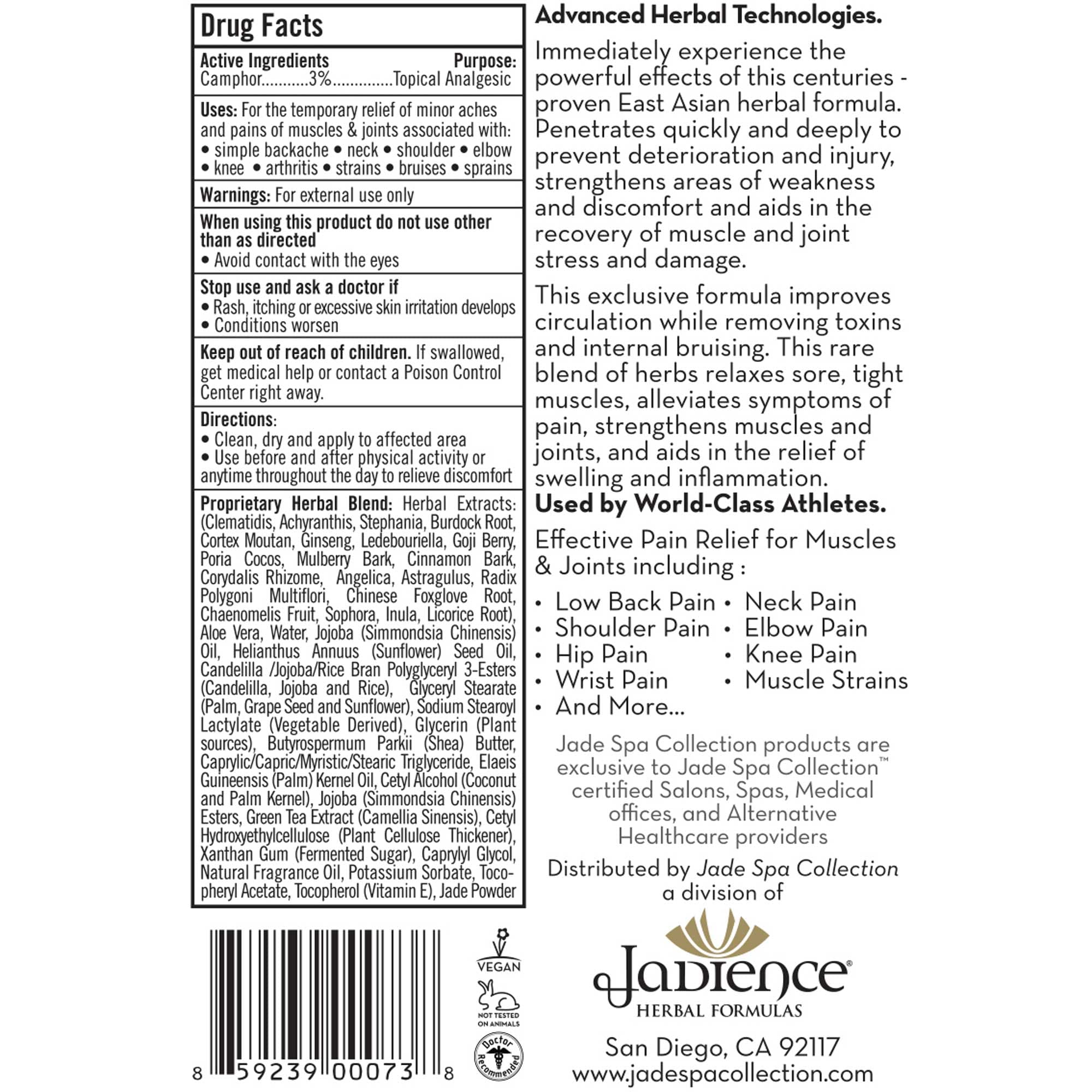 Jadience Herbal Formulas Pain Relief Cream Ingredients