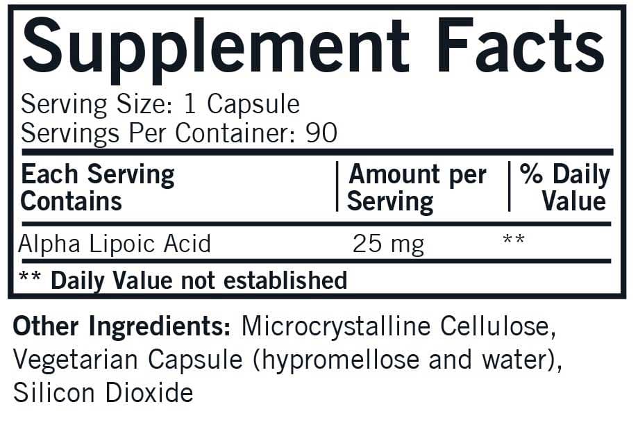 Kirkman Alpha Lipoic Acid 25 mg Ingredients