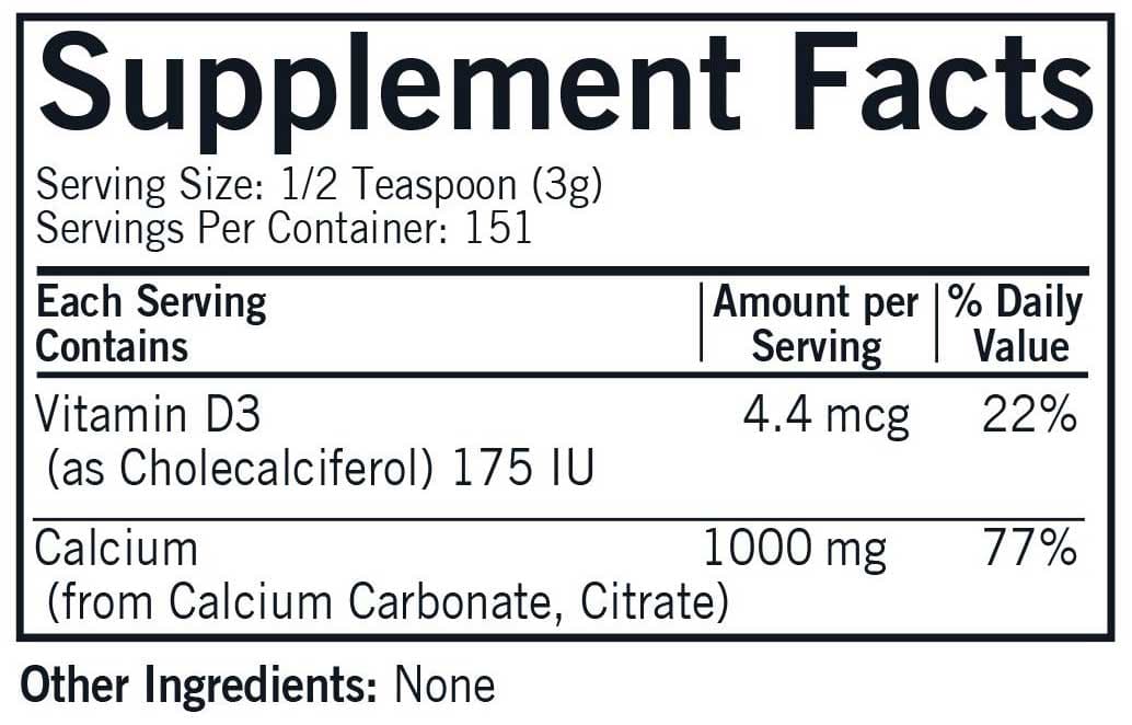 Kirkman Calcium with Vitamin D3 Powder - Unflavored Ingredients