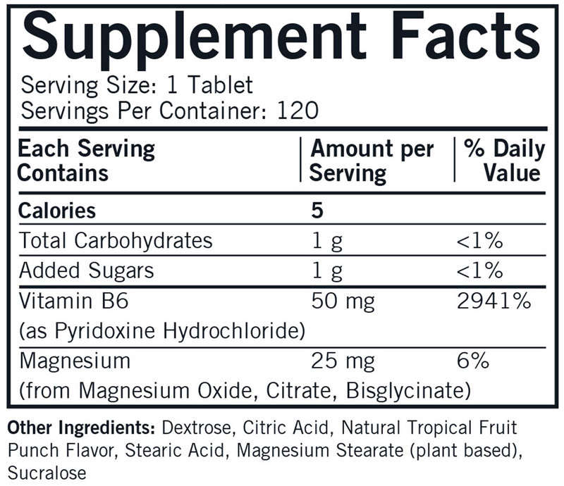 Kirkman Chewable Vitamin B6 with Magnesium Ingredients
