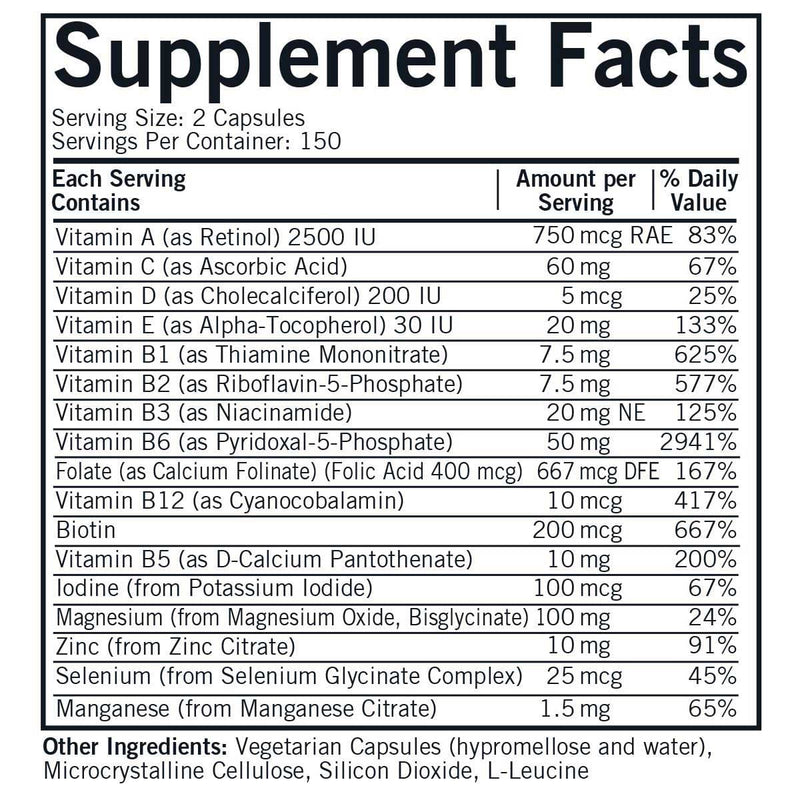 Kirkman Nu-Thera Multivitamin with P5P (Formerly Nu-Thera with 50 mg P-5-P) Ingredients