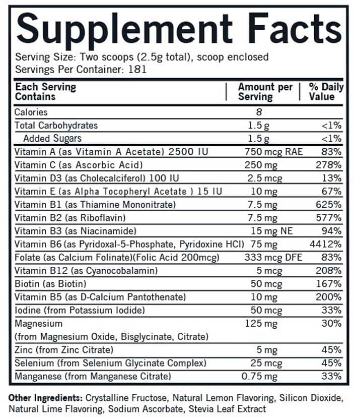Kirkman Super Nu-Thera with 25 mg P-5-P Powder Ingredients