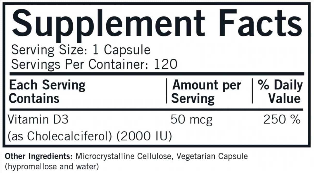Kirkman Vitamin D3 2000 IU Ingredients