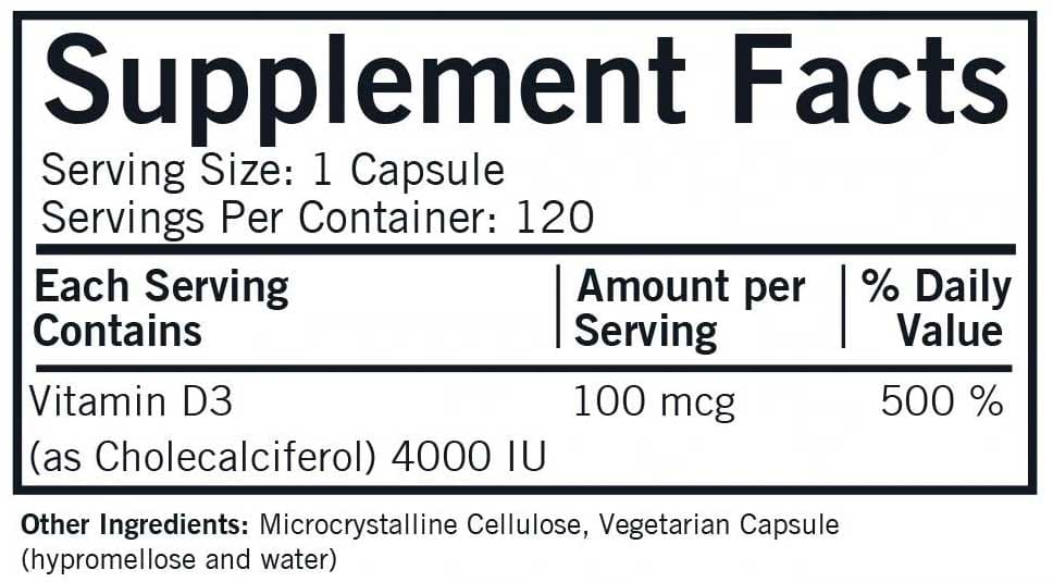 Kirkman Vitamin D3 4000 IU Ingredients