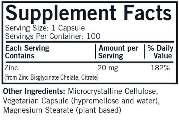 Kirkman Zinc 20 mg Ingredients
