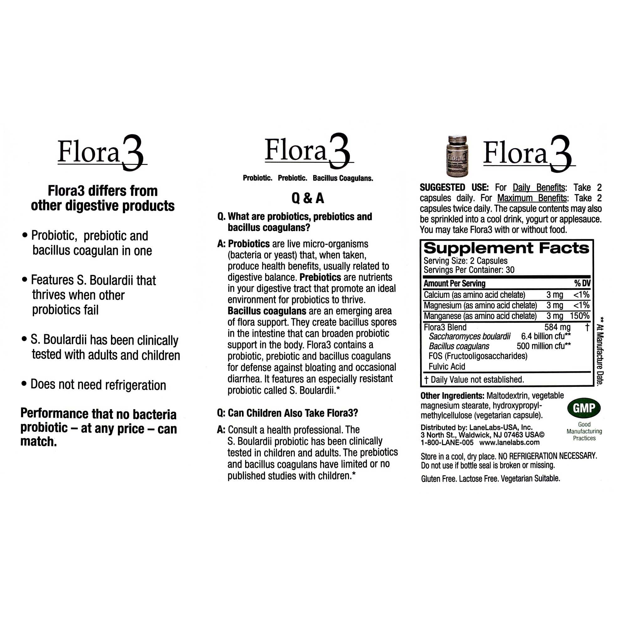 Lane Medical Flora 3 Ingredients