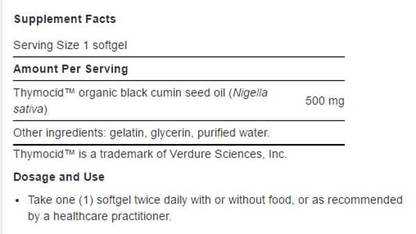 Life Extension Black Cumin Seed Oil Ingredients