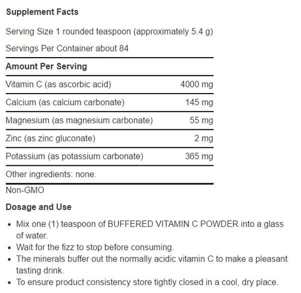 Life Extension Buffered Vitamin C Powder Ingredients