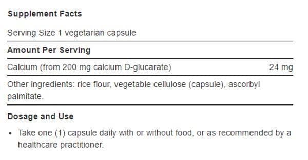 Life Extension Calcium D-Glucarate Ingredients