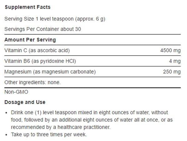 Life Extension Effervescent Vitamin C - Magnesium Crystals Ingredients